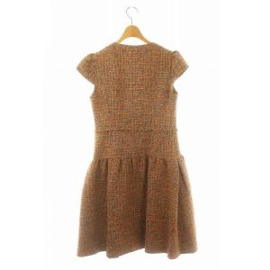 René ショートスリーブ ツイードワンピース ロング丈 マキシ丈 36 S オレンジ 茶 ブラウン