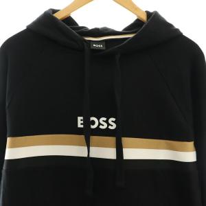 HUGO BOSS ロゴプリント ラインプルオーバーパーカー 長袖 プルオーバー S 黒 ブラック