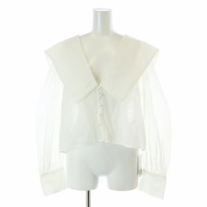 24AW ビッグカラーショートブラウス 長袖 Vネック F 白 ホワイト 24051200311030