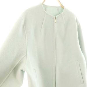 23区 23AW ウールリバー ショート ブルゾン ジャケット ノーカラー 40 水色 ライトブルー
