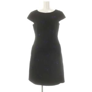 23AW PIXIE ブークレ リボン ドレス ワンピース 膝丈 半袖 0 黒 ブラック /HK OS