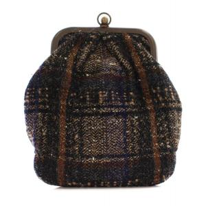 財布 がま口 小銭入れ コインケース ニット チェック柄 紺 ネイビー 茶 ブラウン /KU SH OF