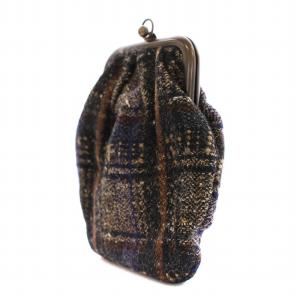 MARNI 財布 がま口 小銭入れ コインケース ニット チェック柄 紺 ネイビー 茶 ブラウン /KU SH OF