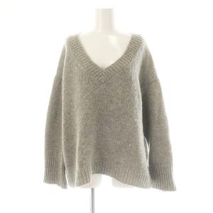 ニット セーター 長袖 Vネック ウール S グレー