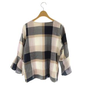 BLUE LABEL CRESTBRIDGE クレストブリッジチェック ブラウス 七分袖 プルオーバー 36 紺 ネイビー