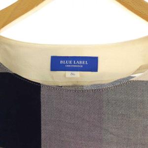 BLUE LABEL CRESTBRIDGE クレストブリッジチェック ブラウス 七分袖 プルオーバー 36 紺 ネイビー