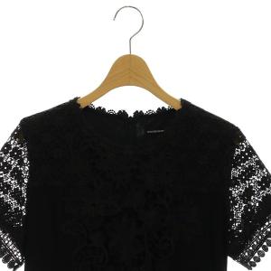 VIVIENNE TAM パワーネットフラワー刺繍ワンピース ロング ミモレ 半袖 シアースリーブ 40 黒 ブラック /DO OS