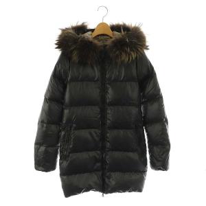 カッパ KAPPA ラクーンファー ダウンコート アウター フード付き 38 M 黒 ブラック /YQ