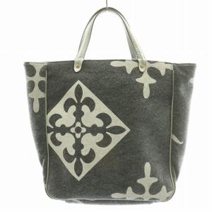 russet セレンディピティ フェルトトートバッグ ハンドバッグ 切替 総柄 グレー 白 ホワイト