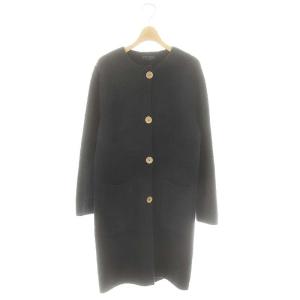 ノーカラーニットコート アウター ロング ボア F 紺 ネイビー /DO OS