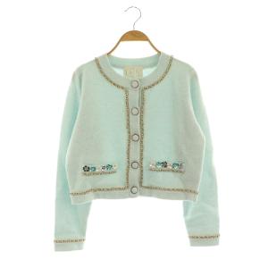 チェーントリムニットジャケット 長袖 ノーカラー F 水色 ライトブルー /MY OS