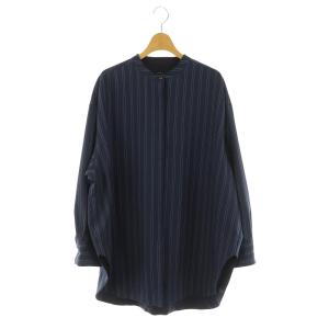 STRIPE SHIRTS ストライプシャツ 長袖 バンドカラー オーバーサイズ 1 紺 ネイビー /MY