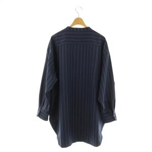 FLORENT STRIPE SHIRTS ストライプシャツ 長袖 バンドカラー オーバーサイズ 1 紺 ネイビー /MY