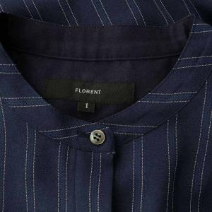 FLORENT STRIPE SHIRTS ストライプシャツ 長袖 バンドカラー オーバーサイズ 1 紺 ネイビー /MY