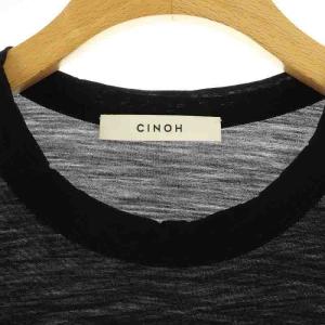 CINOH ウールCOSMORAMA パフスリーブT トップス カットソー 長袖 ロンT クルーネック 38 黒 ブラック