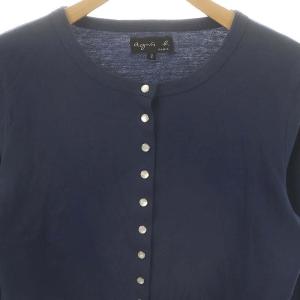 agnes b. 22AW プレッションカーディガン 長袖 クルーネック 2 紺 ネイビー /DO OS