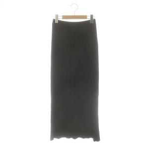 ニットフィットスカート ロング丈 マキシ丈 タイト リブ F 黒 ブラック /YQ OS