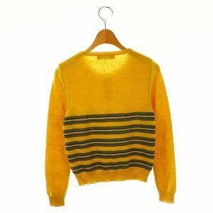 Christian Dior PRET-A-PORTER ボーダー ロゴ刺繍 ヘンリーネック ニット カットソー 長袖 M イエロー