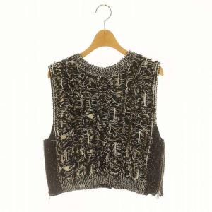 24AW 前後2WAY カットジャガードフリンジニットベスト フロントボタン コットン F 黒 ブラック