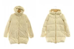 ダウンコート ダウンジャケット リバーシブル フード M アイボリー