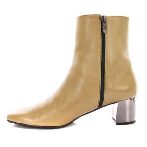 DIANA WD65359 ショートブーツ スクエアトゥ サイドジップ チャンキーヒール レザー 24cm ベージュ