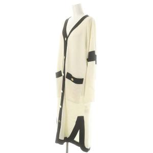 Grace Class 22AW バイカラーロングカーディガン 長袖 Vネック 36 S 白 ホワイト 黒 ブラック