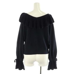 GRACE CONTINENTAL フレアラメニットトップ セーター フリル 長袖 36 S 紺 ネイビー