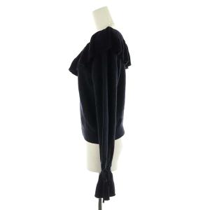 GRACE CONTINENTAL フレアラメニットトップ セーター フリル 長袖 36 S 紺 ネイビー