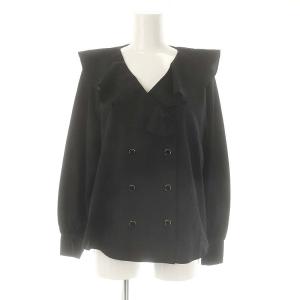 22AW フリルダブルブラウス シャツ フロントボタン コットン混 36 S 黒 ブラック /YQ OS