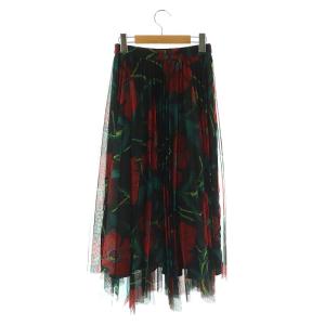 Diagram GRACE CONTINENTAL フラワープリントチュールスカート プリーツ ロング マキシ丈 花柄 総柄 36 S 黒 ブラック 赤 レッド