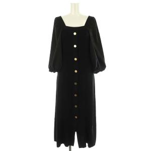 23SS スクエアパフニットワンピース 五分袖 ロング丈 36 S 黒 ブラック
