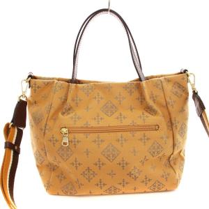 russet コットンジャガード ショルダー付きトートバッグ 2WAY モノグラム柄 キャンバス レザー オレンジ