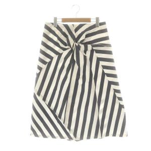 ウエストツイストデザイン ロング ミモレ M 白 ホワイト 紺 ネイビー