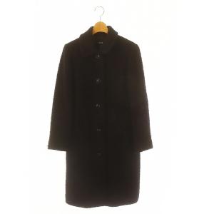 ウールラウンドカラーネップツイードコート ロング アウター 34 紺 ネイビー /MF OS SH