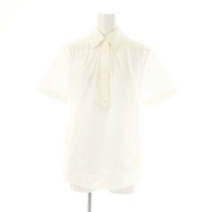 ロゴ刺繍 半袖シャツ ブラウス コットン 36 S 白 ホワイト /YQ OS
