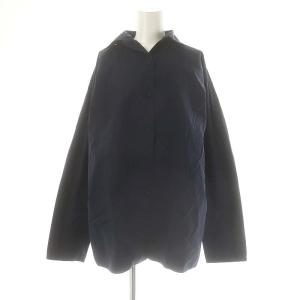 バックタック フレアシャツ ブラウス 長袖 フロントボタン コットン F 紺 ネイビー /YQ OS