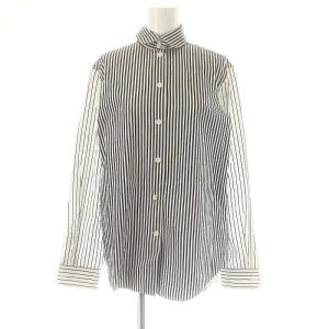 フィービー期 切り替えストライプシャツ 長袖 チュニック丈 34 黒 白 ブラック ホワイト /MI OS