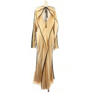 Victoria Beckham シルク バックオープン バイカラー ロングドレス ワンピース 長袖 フレア リボン US2 XS ピンク