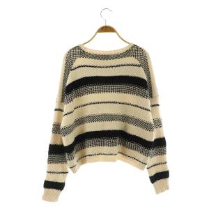 POLO RALPH LAUREN コットン ウール リネン ミックス ボーダーニット セーター 長袖 オーバーサイズ M 黒 ブラック オフホワイト