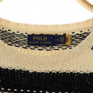 POLO RALPH LAUREN コットン ウール リネン ミックス ボーダーニット セーター 長袖 オーバーサイズ M 黒 ブラック オフホワイト