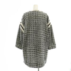 MSGM ツイードノーカラーミディ丈コート アウター ジップアップ 40 M 黒 ブラック 白 ホワイト