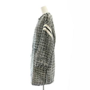 MSGM ツイードノーカラーミディ丈コート アウター ジップアップ 40 M 黒 ブラック 白 ホワイト