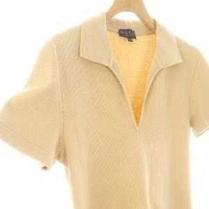 GUCCI スキッパーネックポロシャツ 半袖 ニット M ベージュ