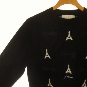 Chesty PARISニット セーター 長袖 リボン F 黒 ブラック オフホワイト