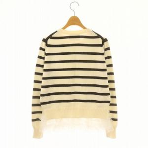 Chesty プードルカーディガン ニット 長袖 ボーダー ビジュー F オフホワイト 黒 マルチカラー
