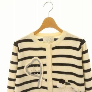 Chesty プードルカーディガン ニット 長袖 ボーダー ビジュー F オフホワイト 黒 マルチカラー
