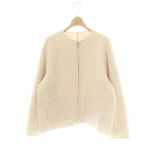 ウールリバー ショートコート ノーカラー ジップアップ 40 アイボリー