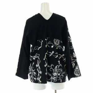 TAO COMME des GARCONS プリント 切り替え カットソー 長袖 Vネック M 黒 ブラック