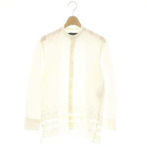 AD2021 裾レース 刺繍 シャツ 長袖 バンドカラー M 白 ホワイト アイボリー /ES OS S