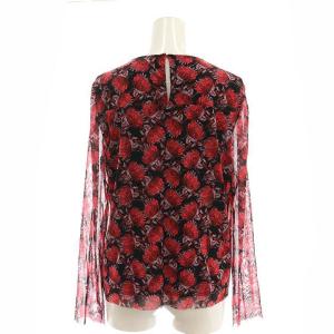VIVIENNE TAM ピオニープリント フラワー パワーネット ブラウス 長袖 プルオーバー 40 黒 赤 ブラック レッド